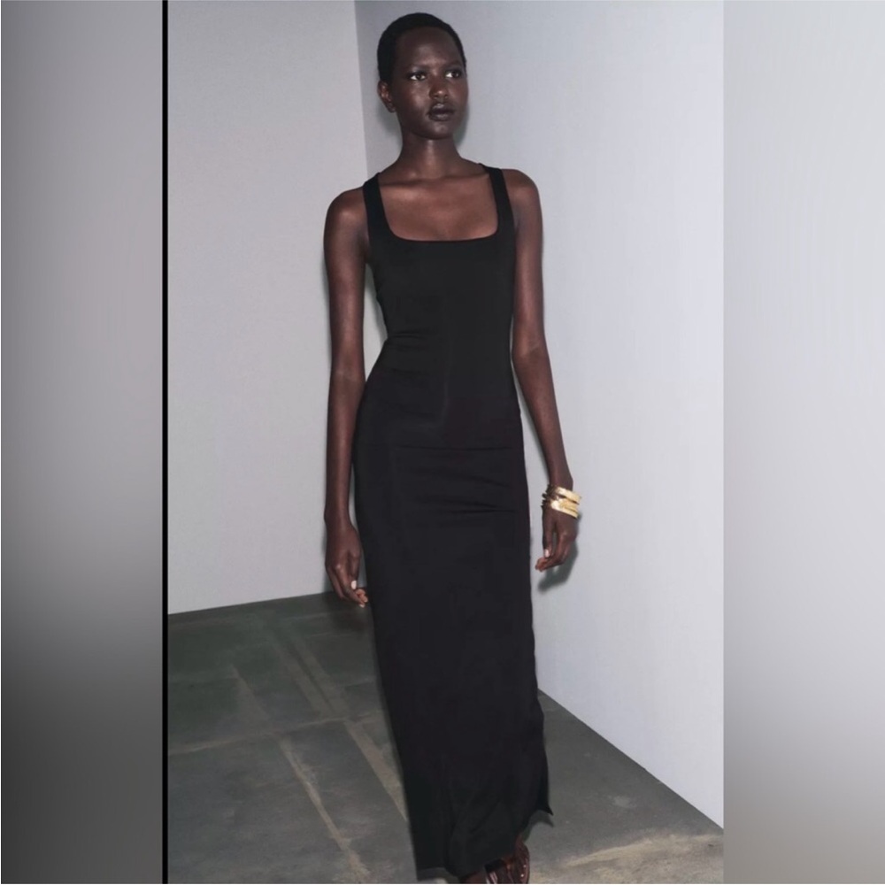 Classic Black Square-Neck Maxi Dress